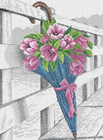 КА3-421 Цветочный зонтик. Тюльпаны 29х39 полная зашивка