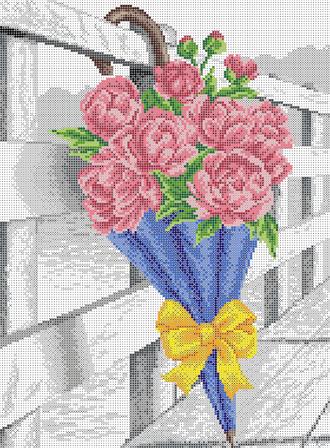 КА3-424 Цветочный зонтик. Пионы 29х39 полная зашивка