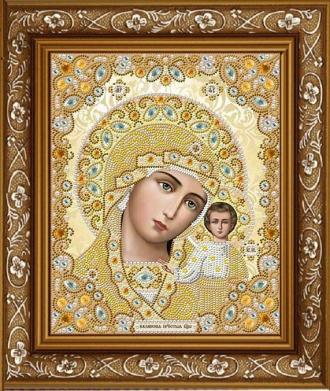 ЖК-4001 Пресвятая Богородица Казанская в золоте, кристаллах и жемчуге 20х24