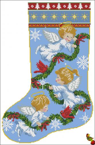 ЧК2(з)-2096 Рождественский носок Трое ангелочков 50,6х33 