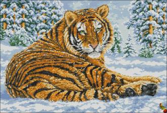 ПК2-2126 Тигр на снегу 37х55 полная зашивка