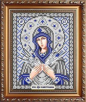 ИС-5040 Пресвятая Богородица Семистрельная в серебре 13,5х16,5