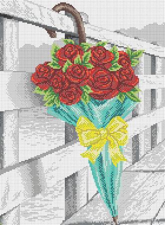 КА3-420 Цветочный зонтик. Розы 29х39 полная зашивка