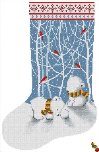 ПК2(з)-2167 Рождественский носок Белые мишки 50,6х33 полная зашивка