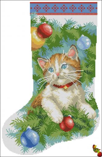 ПК2(з)-2168 Рождественский носок Рыженький котенок 50,6х33 полная зашивка