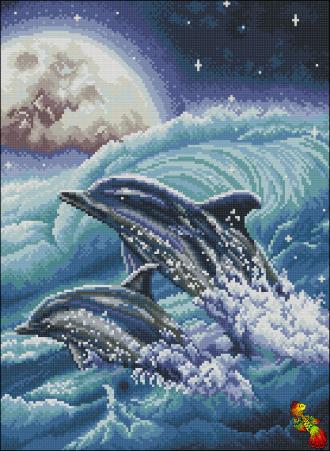 ПК3-3314 Волшебные дельфины 30,5х42 полная зашивка