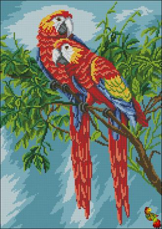 ПК3-3327 Пара красных попугаев 29х40,5 полная зашивка