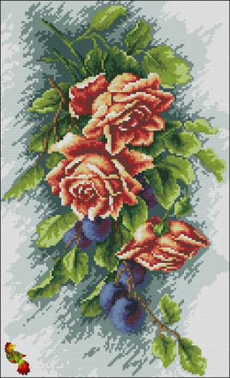 ПК3-3336 Ветка роз со сливами 43,5х26,5 полная зашивка