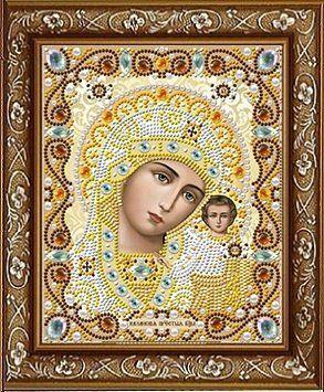 ЖК-5001 Пресвятая Богородица Казанская в хрустале и жемчуге 13,5х17