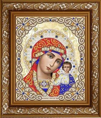 ЖЛ-4701 Пресвятая Богородица Казанская в жемчуге и кристаллах 20х24